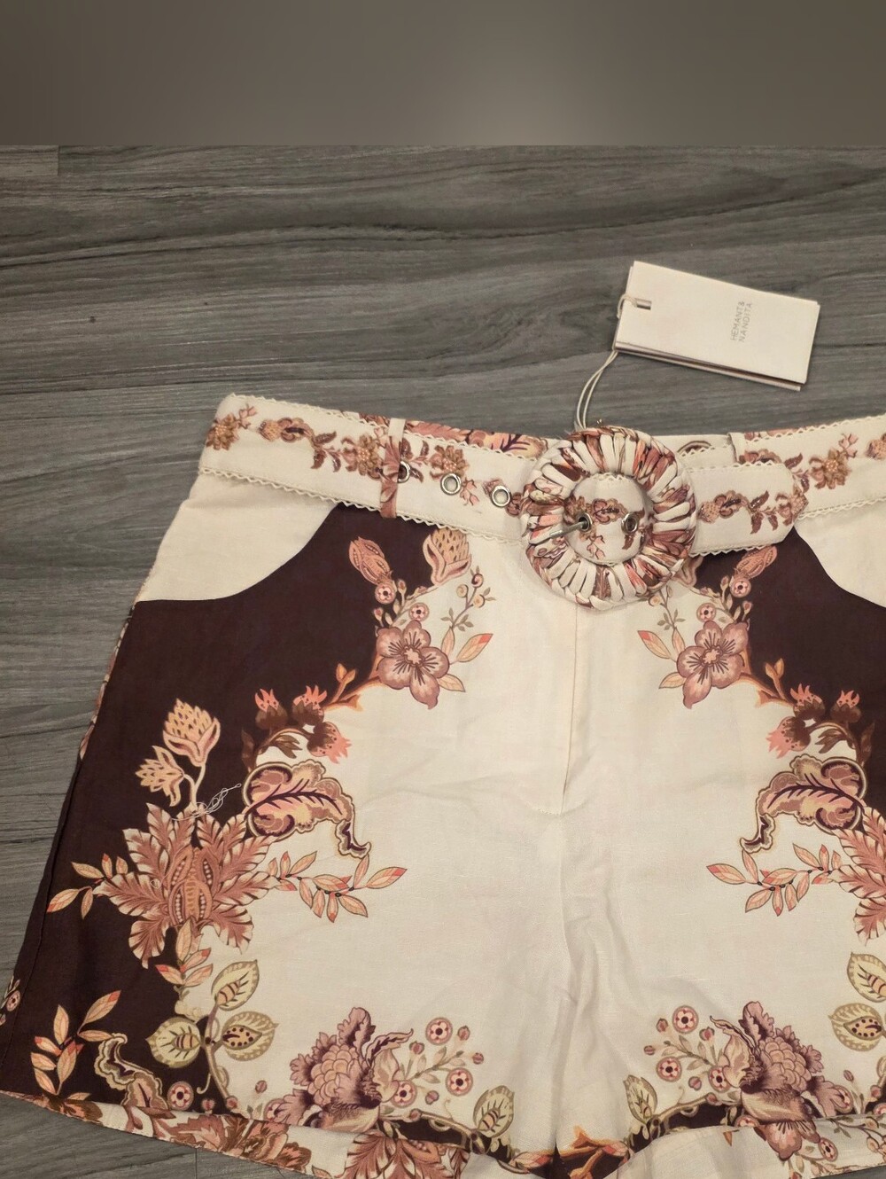 $384 Hemant & Nandita Brown and cream floral print shorts w/belt NWT - Picture 4 of 14